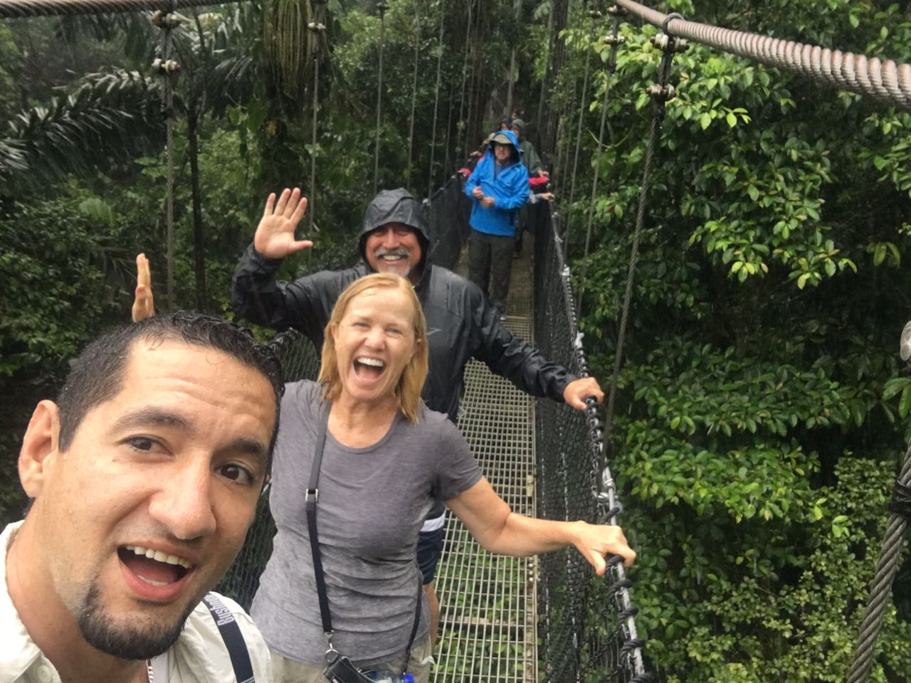 Rodrigo's guests on a hanging bridge